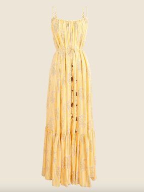 J. Crew NWT Caspia Yellow Striped Crepe de Chine A Line Ruffled Hem Maxi Dress